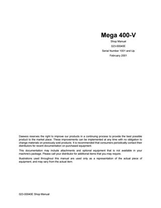 download DAEWOO DOOSAN MEGA 300 V Loader Operation able workshop manual