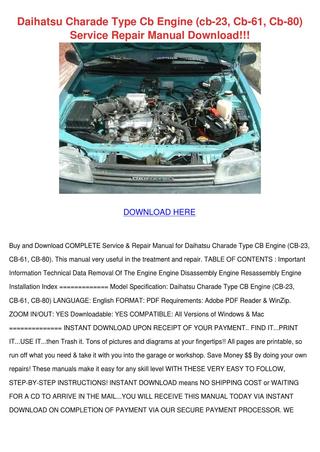 download DAIHATSU CHARADE With CB23 CB61 CB80 EngineS workshop manual