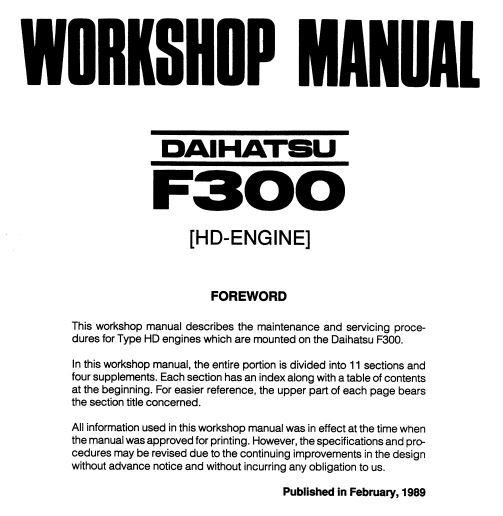 download DAIHATSU FEROZA F300 workshop manual