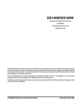 download Deawoo Doosan DX140W DX160W Excavator able workshop manual