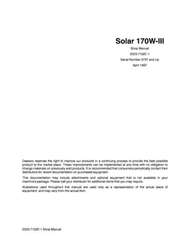 download Doosan SOLAR 170W III Excavator Hydraulic Schematics able workshop manual