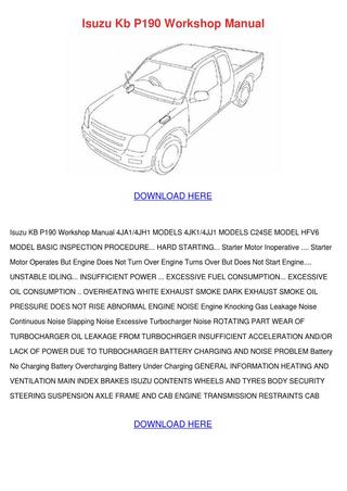 download Isuzu KB P190 Truck able workshop manual