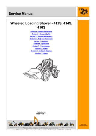 download JCB 412S 414S 416S Wheeled Loader able workshop manual