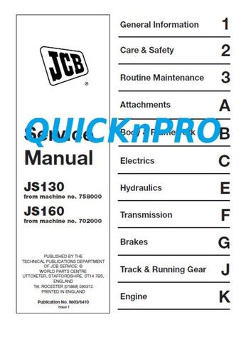 download JCB JS 130 160 JS130 JS160 Tracked Excavator able workshop manual