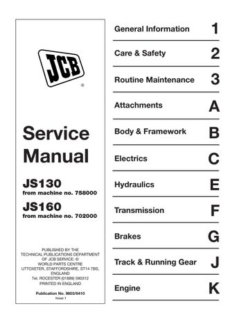 download JCB JS 130 160 JS130 JS160 Tracked Excavator able workshop manual