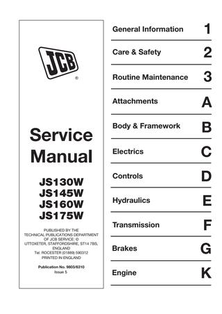 download JCB JS175W Auto Wheeled Excavator able workshop manual