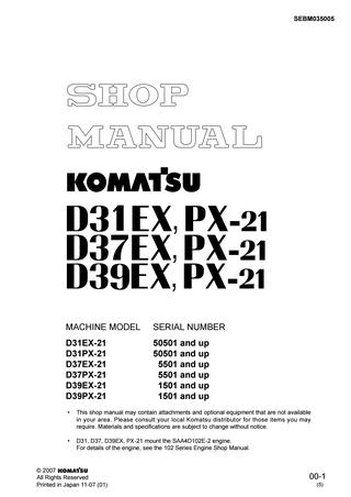 download KOMATSU D31EX 21 D31PX 21 D37EX 21 D37PX 21 BULLDOZER + Operation able workshop manual