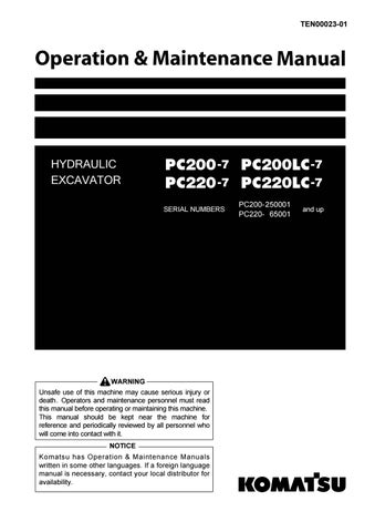 download KOMATSU PC200 PC200LC 7 PC220 PC220LC 7 able workshop manual