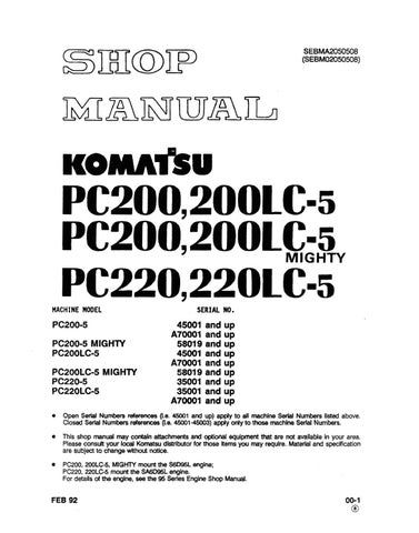 download KOMATSU PC200 PC200LC 7 PC220 PC220LC 7 able workshop manual