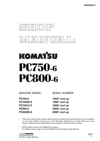 download KOMATSU PC750 6 PC750LC 6 PC750SE 6 PC800 6 PC800SE 6 Hydraulic Excavator Operation workshop manual