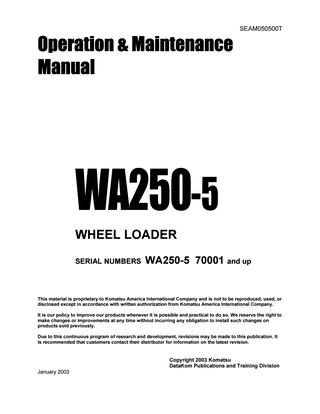 download KOMATSU WA250 5L Wheel Loader Operation able workshop manual