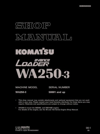 download KOMATSU WA250 5L Wheel Loader Operation able workshop manual