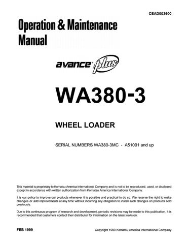 download KOMATSU WA380 3MC Wheel Loader + Operation able workshop manual