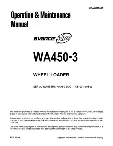 download KOMATSU WA450 1 Wheel Loader + Operation able workshop manual