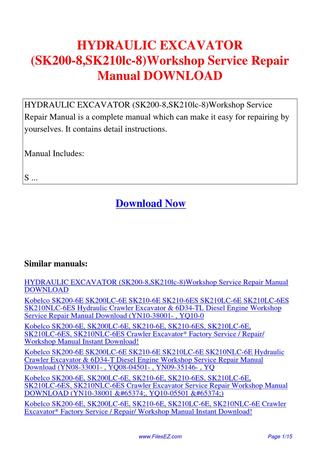 download Kobelco SK15MSR SK16MSR Mini Excavator workshop manual