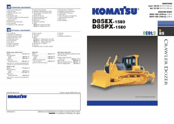 download Komatsu D85PX 15 Bulldozer able workshop manual