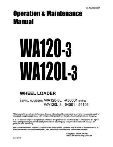 download Komatsu WA120 3 WA120 3A Wheel Loader able workshop manual