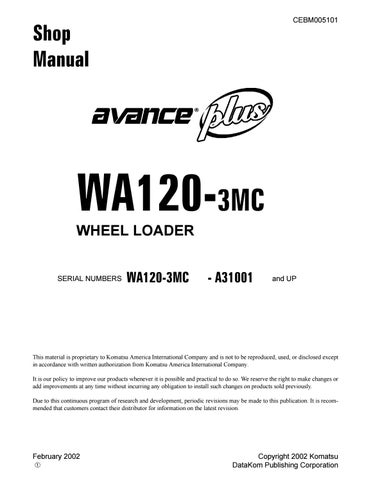 download Komatsu WA120 3 WA120 3A Wheel Loader able workshop manual