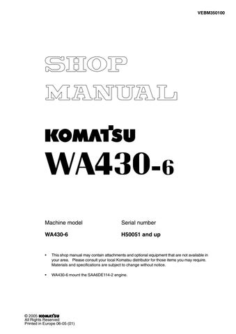 download Komatsu WA430 5 WA 430 WA430 Wheel Loader able workshop manual