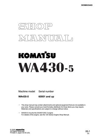 download Komatsu WA430 5 Wheel Loader able workshop manual