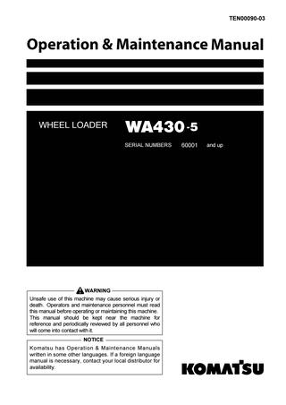 download Komatsu WA430 5 Wheel Loader able workshop manual