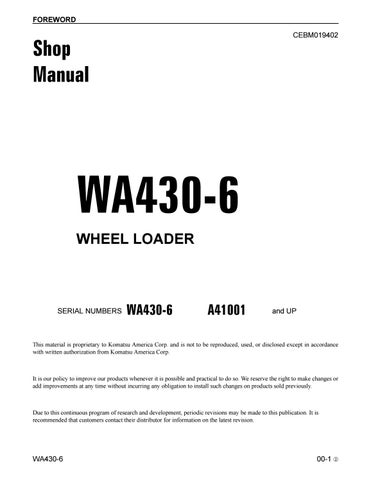 download Komatsu WA430 6 Wheel Loader SN A41001 up able workshop manual