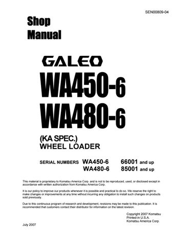 download Komatsu WA470 6 WA480 6 Galeo Wheel Loader workshop manual