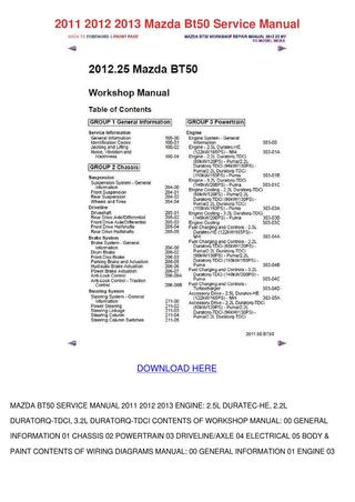 download MAZDA BT 50 BT 50 VOL1 2 3 UPDATED workshop manual