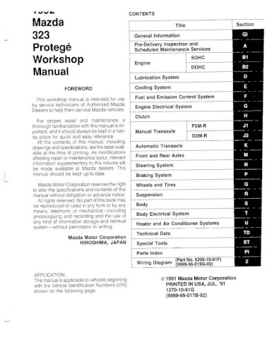 download Mazda 323 Protege BG able workshop manual