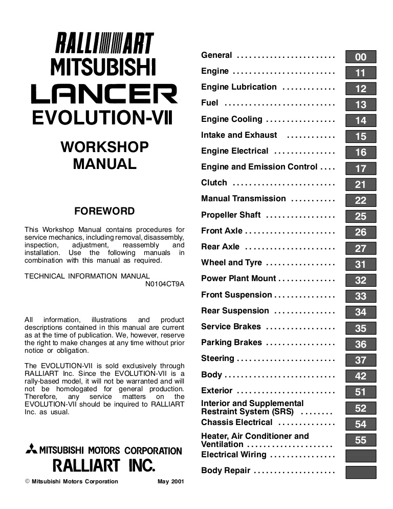 download Mitsubishi Lancer Evolution workshop manual