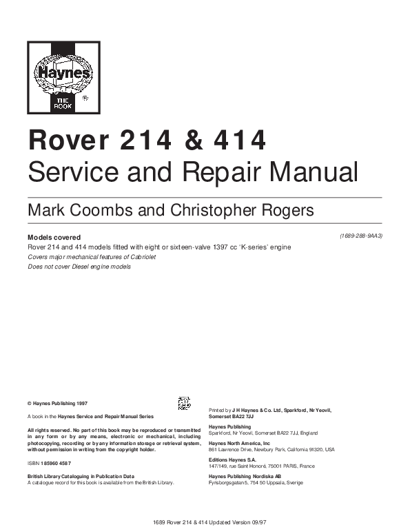 download ROVER 214 414 workshop manual