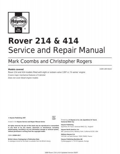 download Rover 214 Rover 414 workshop manual