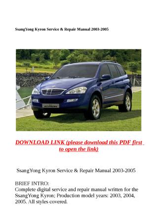 download SSANGYONG KYRON CAR workshop manual