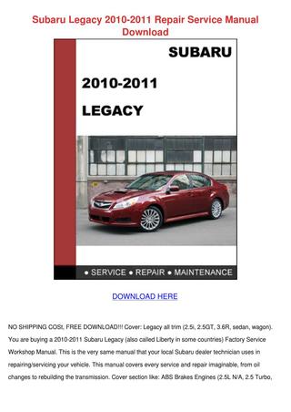 download SUBARU LEGACY DIY 04 LEGACY workshop manual